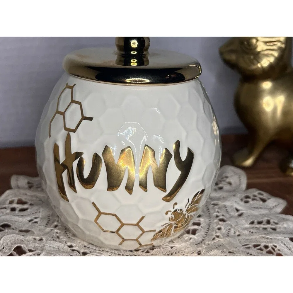 Disney Winnie The Pooh Honey Jar Candle Holder With Gold Lid